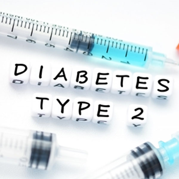 Dice-like cubes spelling 'DIABETES TYPE 2'.