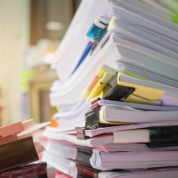 Stack of documents.